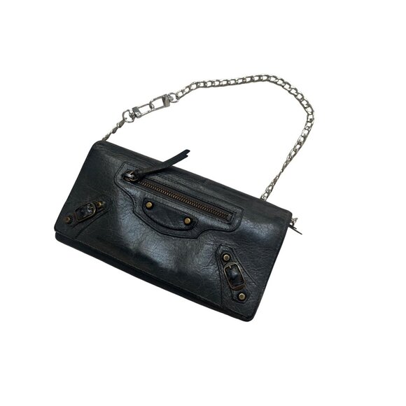 Balenciaga Black Leather Continental Wallet With Zippered Pocket & Snap Closure - Picture 12 of 13